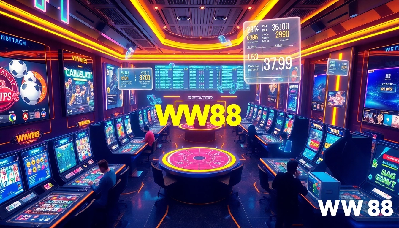 Experience the excitement of ww88 through an engaging digital illustration of a modern online betting platform.