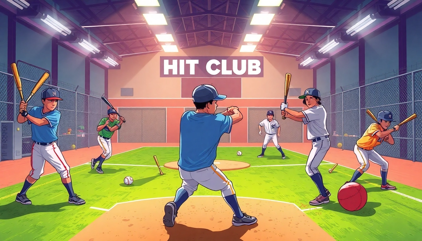 Young athletes training at the Hit Club with focus and teamwork, showcasing baseball skills.