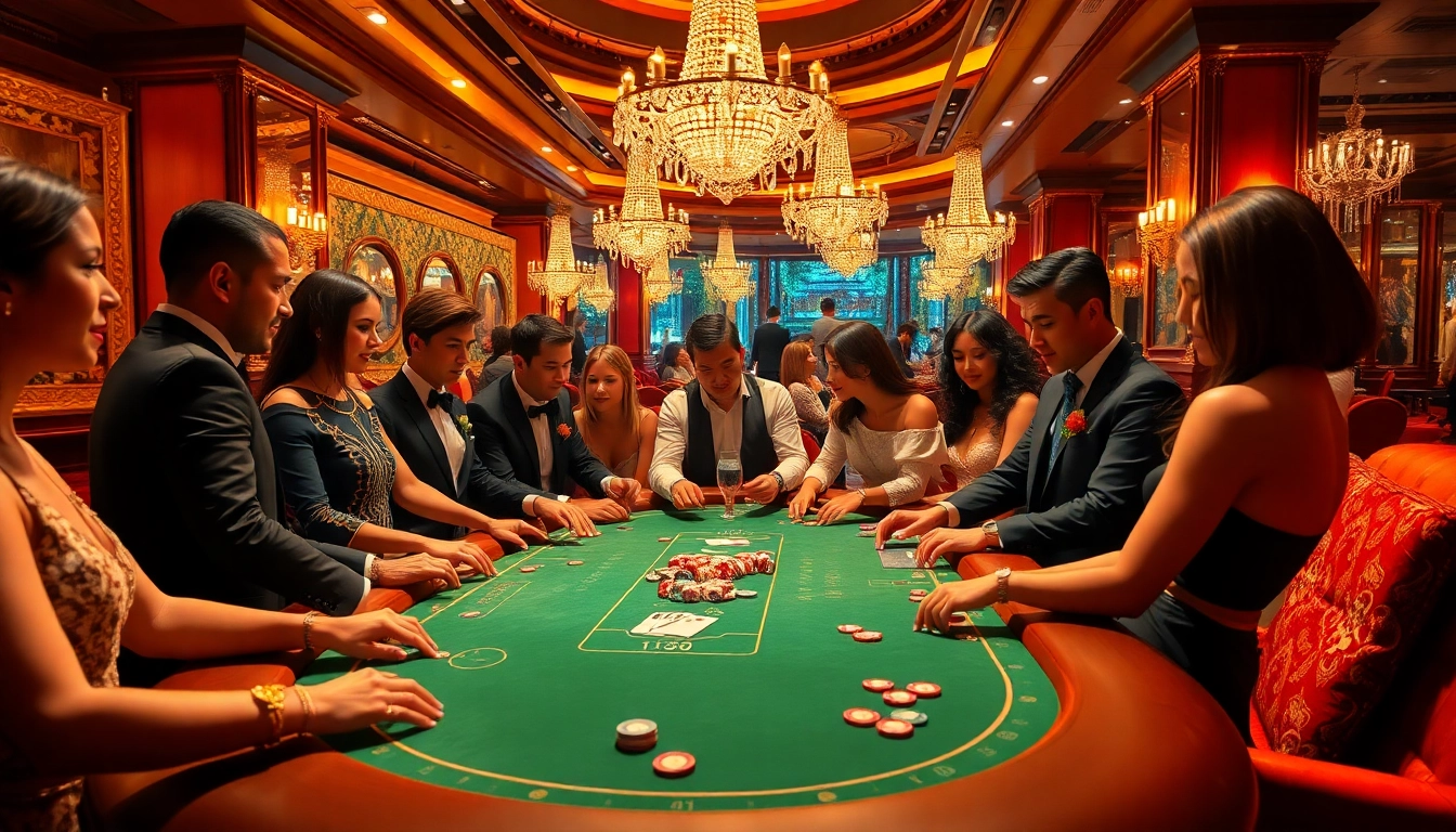 Engage in the luxurious atmosphere of ku casino with players at an elegant gaming table.