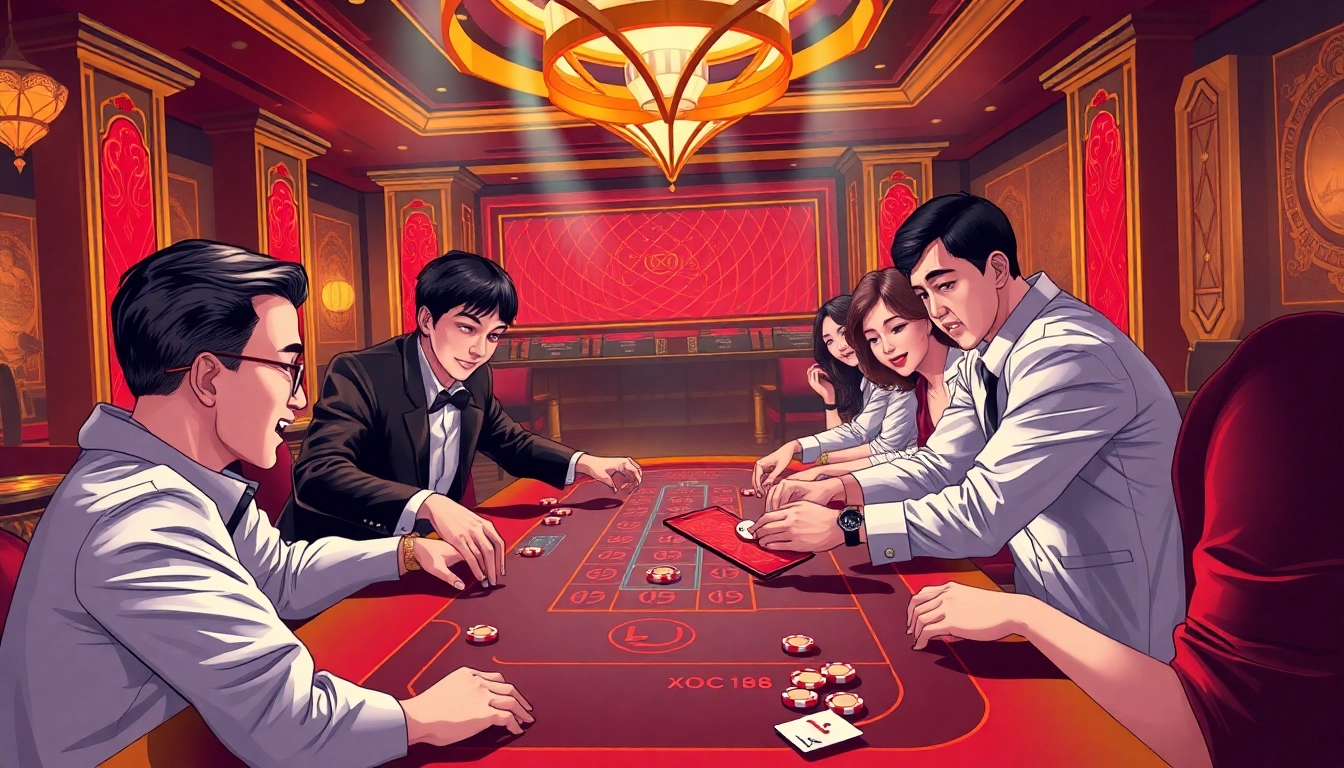 Players enjoy a thrilling game at xocdia88's vibrant casino setting.
