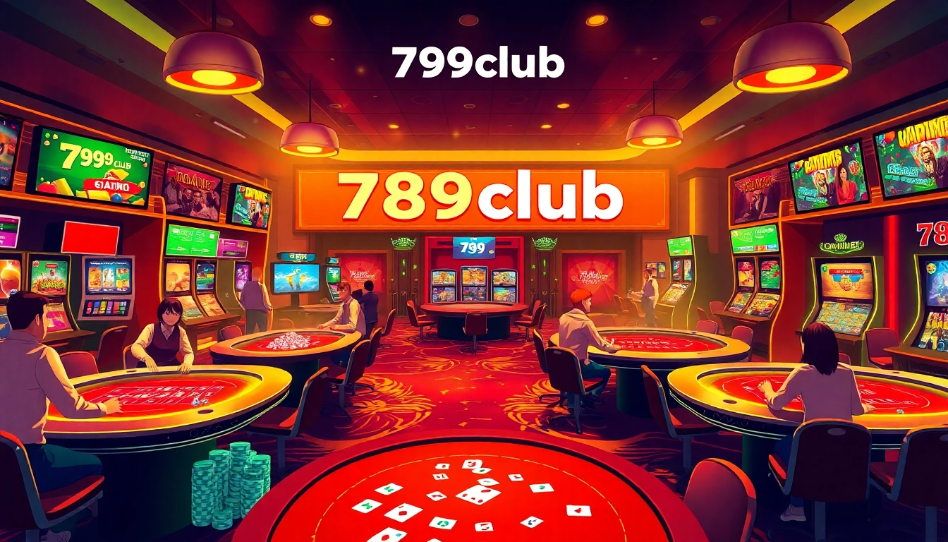 Experience the thrilling atmosphere of 789club, featuring vibrant game tables and excited players enjoying their favorite casino games.