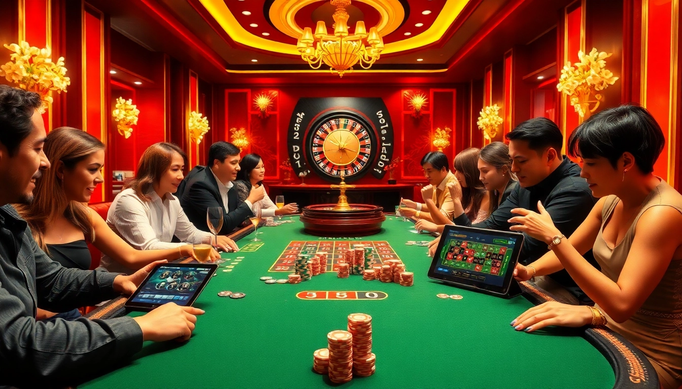 Bong Da Lu Fun showcases a thrilling poker game with colorful chips and cards in a bustling casino environment.