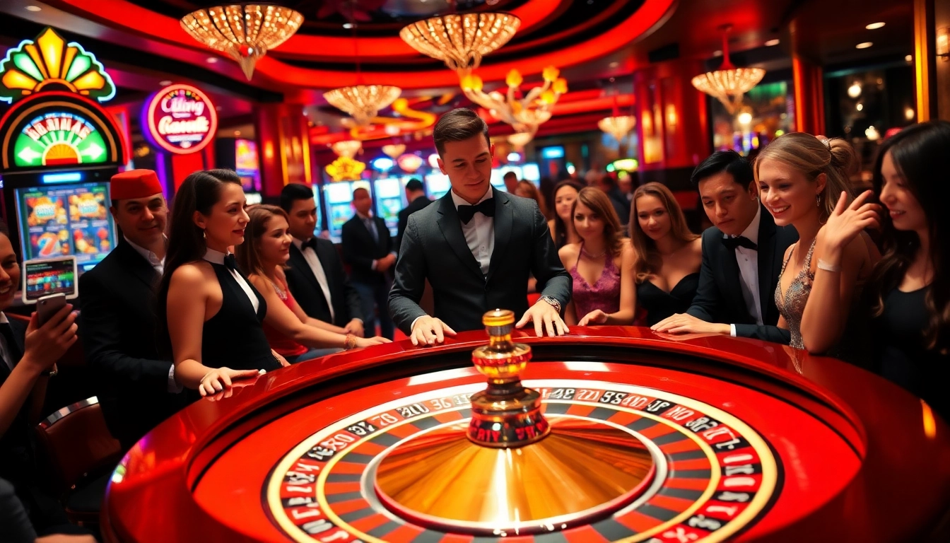 Experience the thrill of casino gaming at https://thabet7.biz/ with players enjoying roulette and vibrant slot machines.