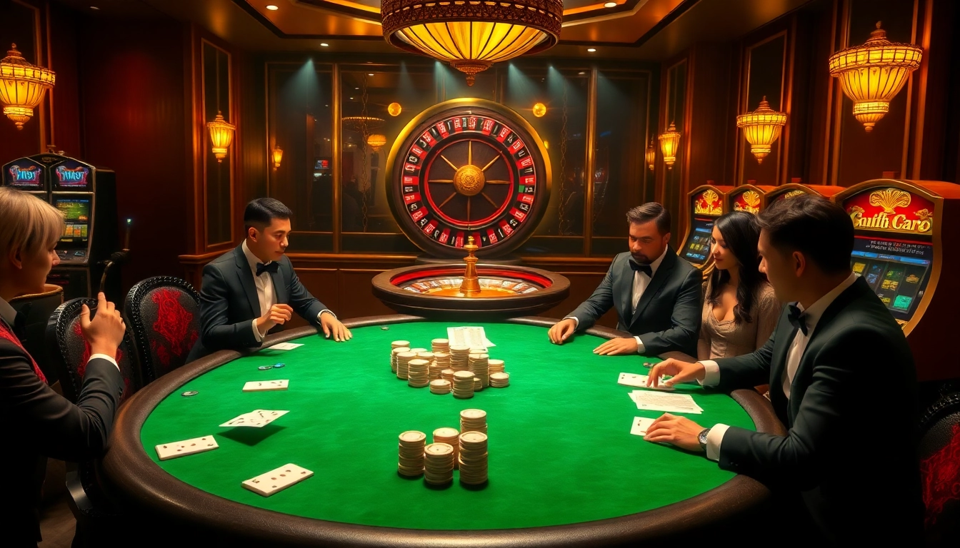 Experience the thrill of high-stakes gambling at https://123bvi.org/ with elegant poker players at a vibrant casino table.