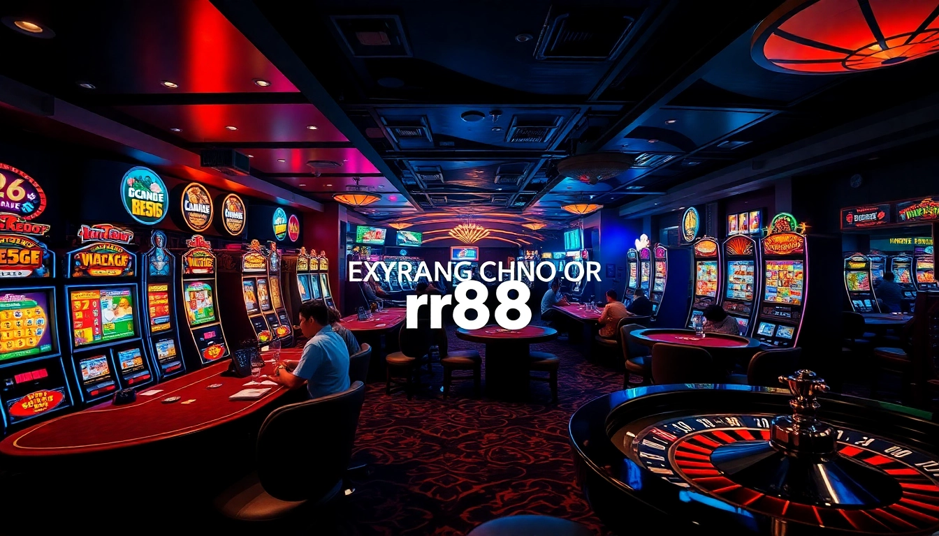 Experience the thrill of betting at trang chủ rr88, where players enjoy exhilarating games like poker and roulette amidst vibrant casino lights.
