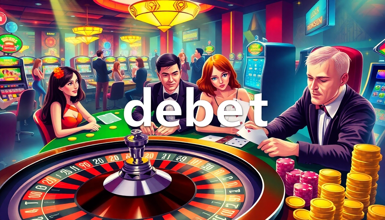 Players strategizing at a poker table in a vibrant casino setting showcasing debet betting excitement.