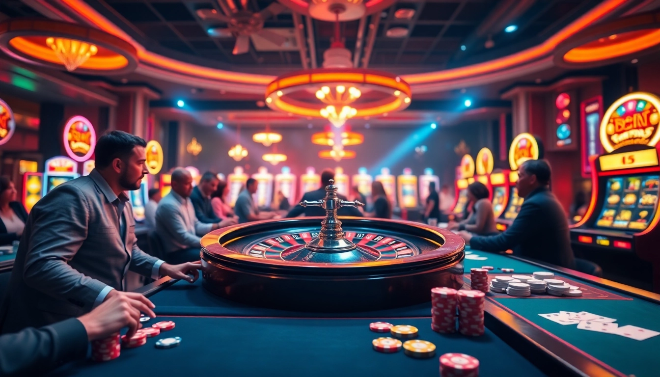 Exciting gaming atmosphere at 789P with players enjoying roulette and poker.