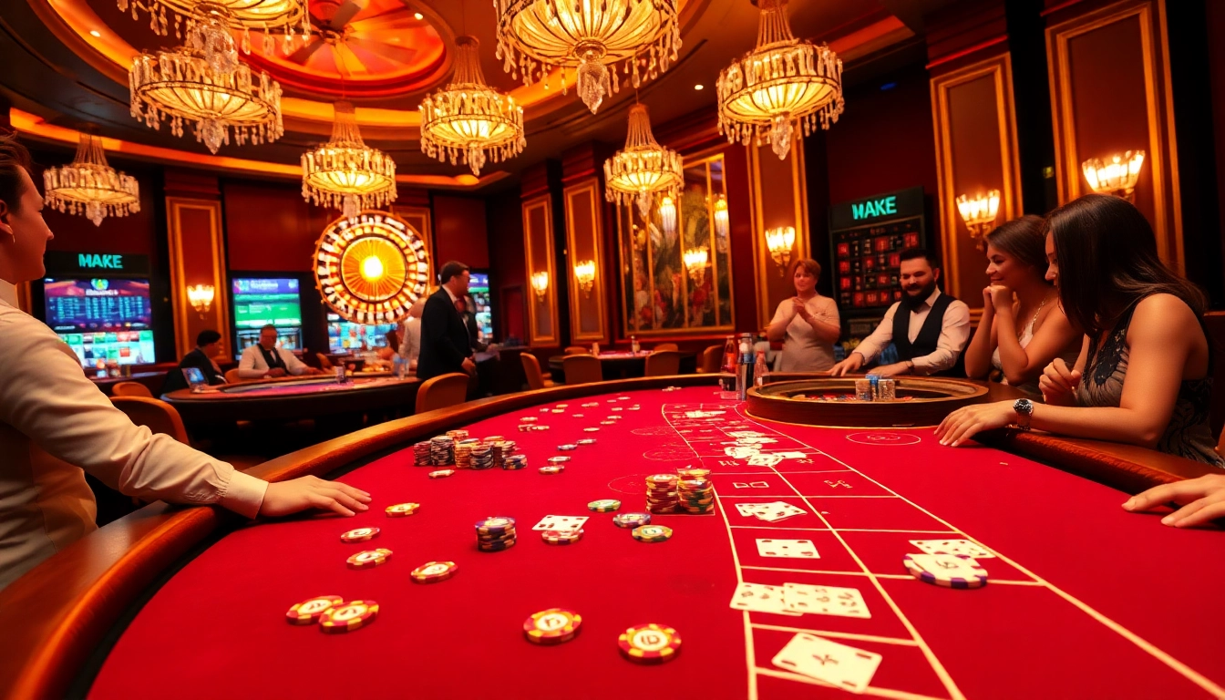 Players enjoy an exciting game at bet88vn.locker's luxurious casino table, surrounded by vibrant decor and thrilling atmosphere.