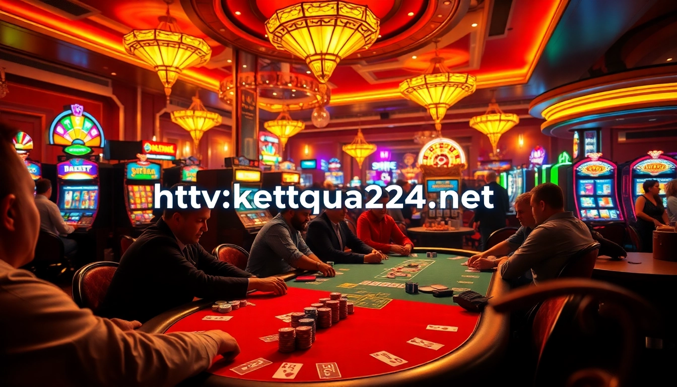 Experience the thrill of gambling at https://ketqua24.net/ with vibrant poker tables and slot machines lighting up the casino atmosphere.