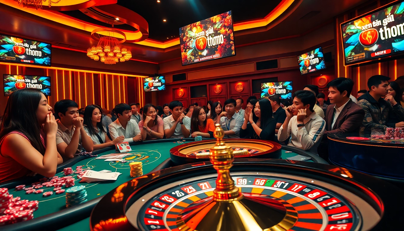Xem đá gà thomo comes alive in a vibrant casino backdrop showcasing intense gambling excitement.