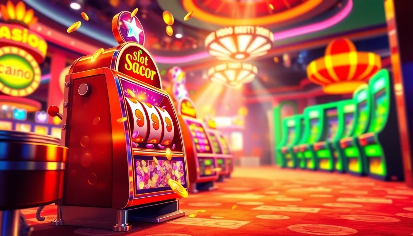 Exciting Slot Gacor machine with colorful coins and inviting lights.