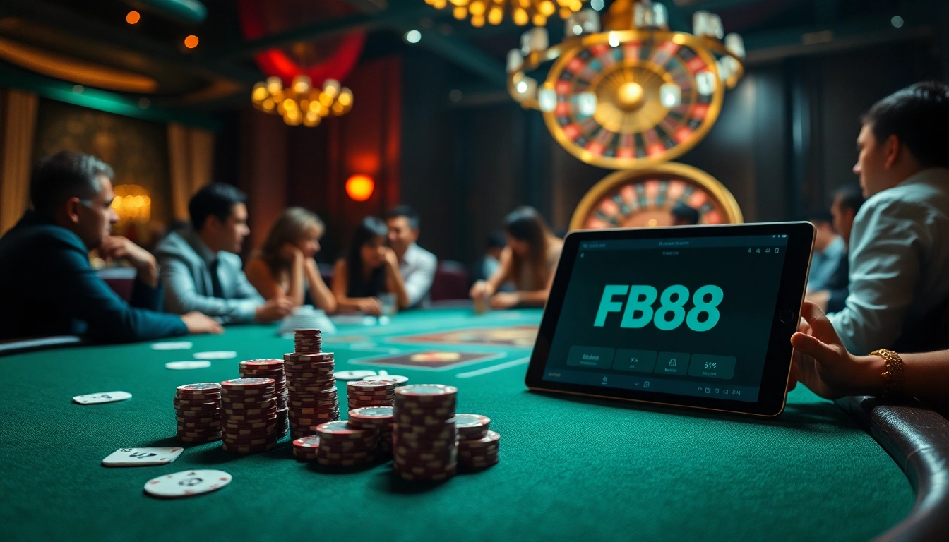 FB88 welcomes players to a thrilling poker game, showcasing high-stakes excitement and vibrant casino dynamics.