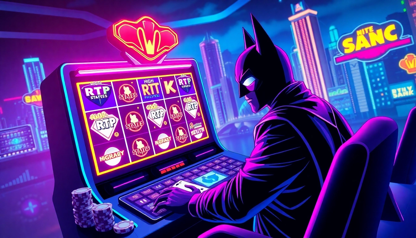 Pemain menikmati pengalaman batman138 rtp dengan mesin slot yang berkilau dan penuh warna.