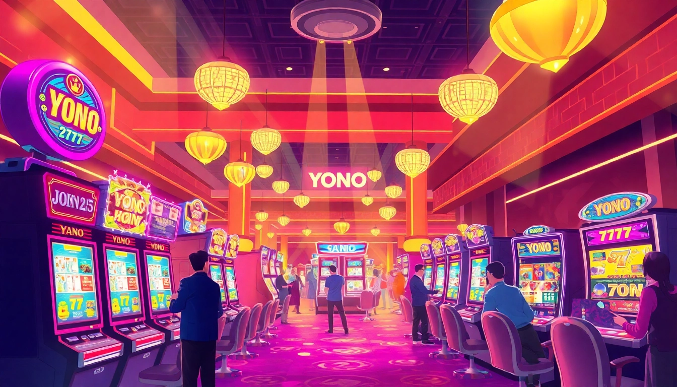 Experience thrilling gameplay on YONO 777 with colorful slot machines and excited players enjoying their wins.